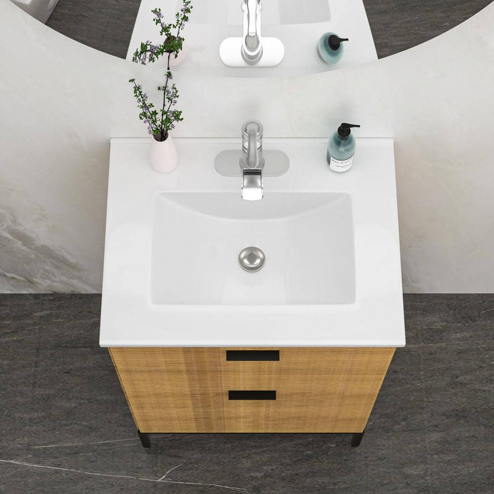 24x18" White Ceramic Rectangular Vanity Top with Single Sink
