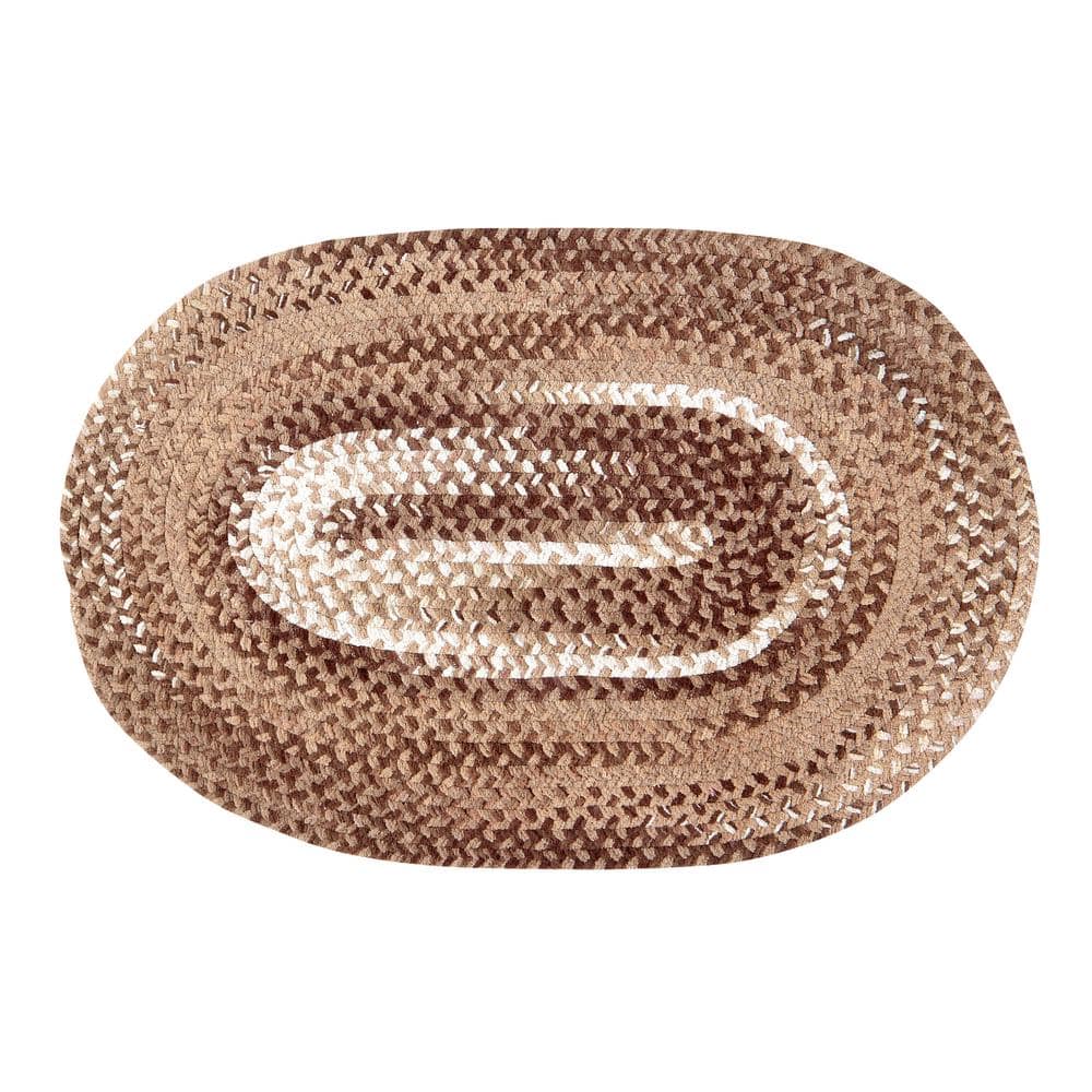 Brown Chenille Braided Reversible Oval Area Rug 5' x 7'
