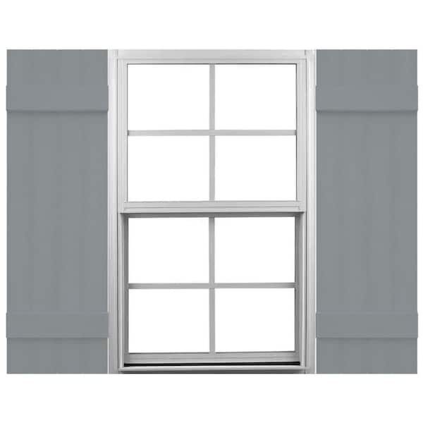 TailorMade 14 in. W x 48 in. H Vinyl Board and Batten Shutters Pair in Platinum