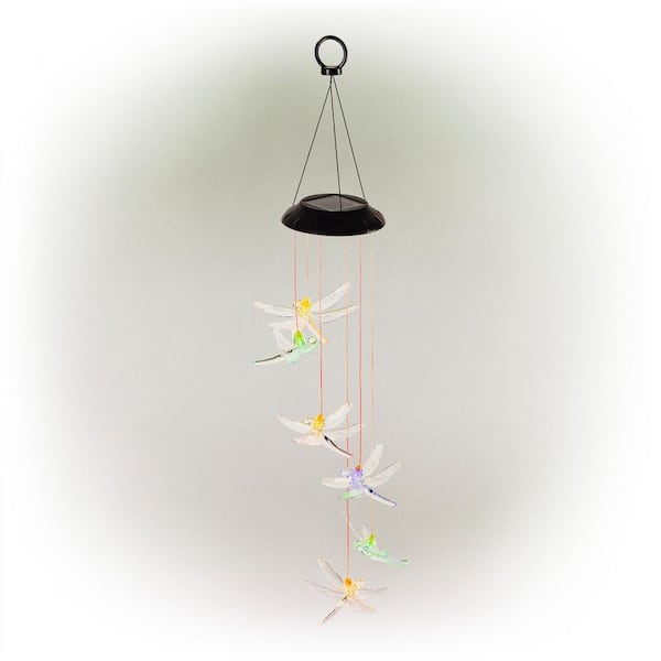 Color-Changing LED Solar Dragonfly Hummingbird Mobile Wind Chime Lights Yard 