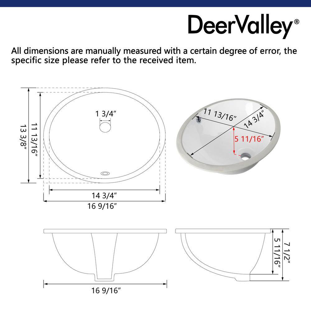 16.54" White Ceramic Oval Undermount Bathroom Sink