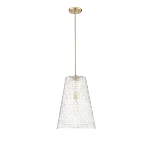 Saben 60-Watt 1-Light Modern Gold Pendant-Light Rattan Lattice Clear Shade