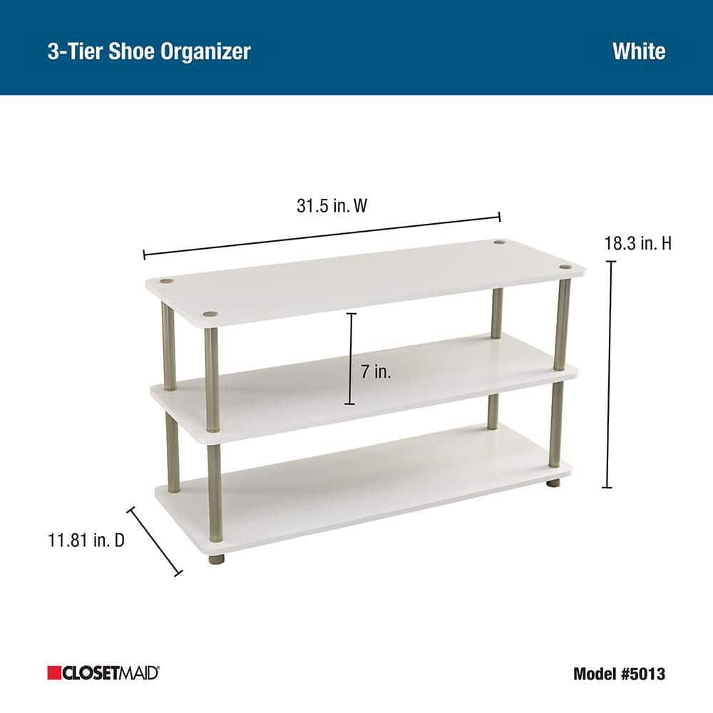 White 3-Tier Wood and Metal Stackable Shoe Organizer
