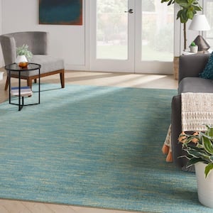 Essentials 10 ft. x 14 ft. Blue Green Solid Contemporary Indoor/Outdoor Patio Area Rug
