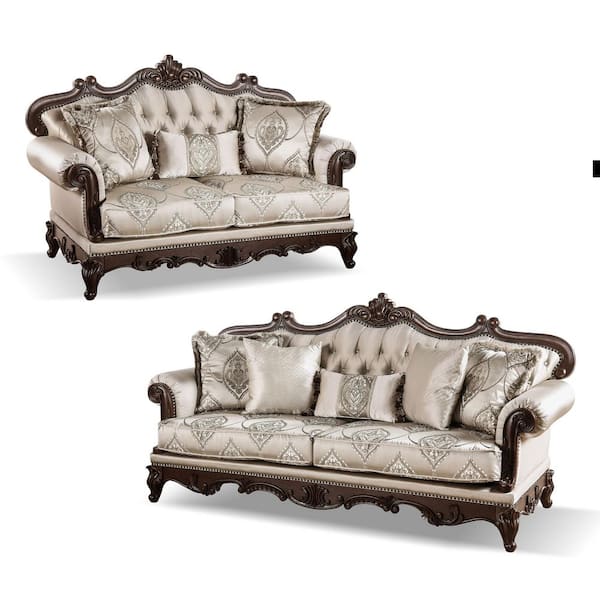Noel 2-Piece Dark Chery and Beige Polyester Living Room Set