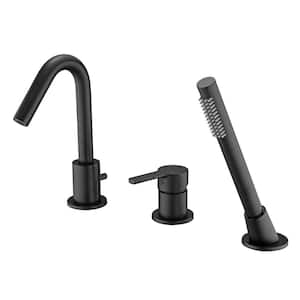 Modern Single Handle Tub Deck Mount Roman Tub Faucet with Hand Shower in Matte Black