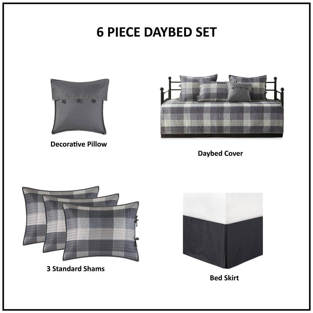 Gray Microfiber Reversible Plaid Daybed Cover Set