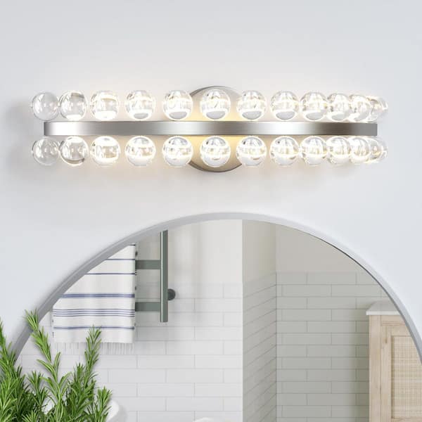 21.7 in Nickel LED Crystal Ball Shade Bathroom Vanity Lighting
