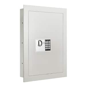 Large Digital Wall Safe - Electronic Lockbox with Keypad with 2 Manual Override Keys and 3 Interior Shelves, Off-White