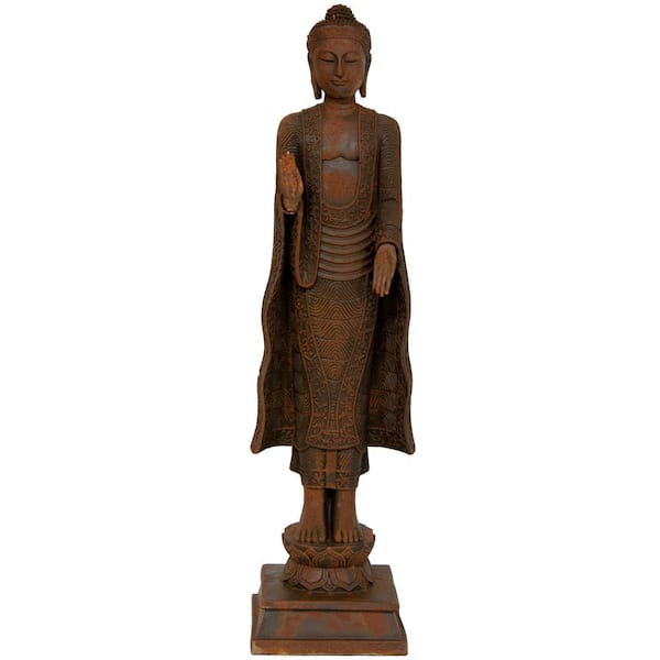 Oriental Furniture 21 in. Standing Semui-in Rust Patina Buddha Decorative Statue