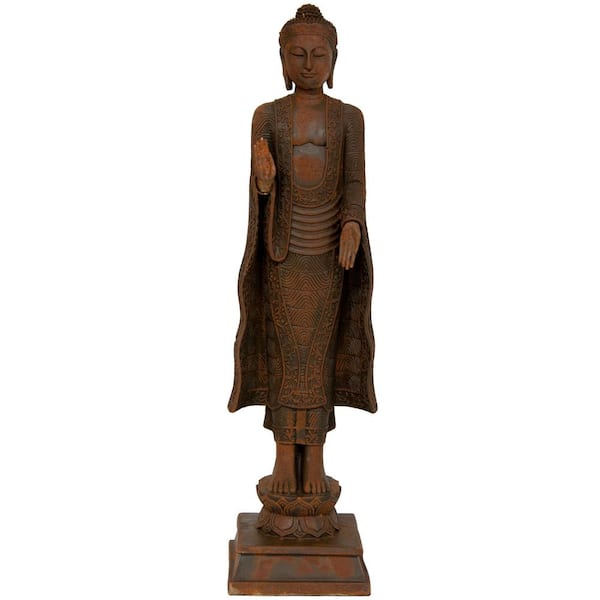 Red Lantern 21 in. Standing Semui-in Rust Patina Buddha Decorative Statue