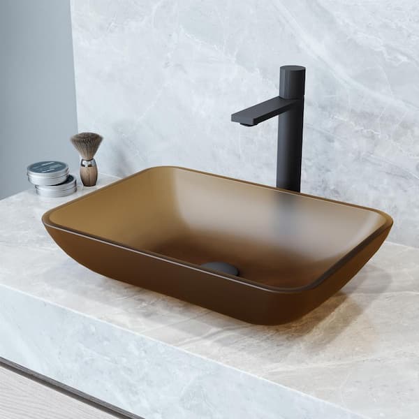 Amber Sottile Matte Shell Rectangular Bathroom Vessel Sink with Gotham Faucet and Pop-Up Drain in Matte Black