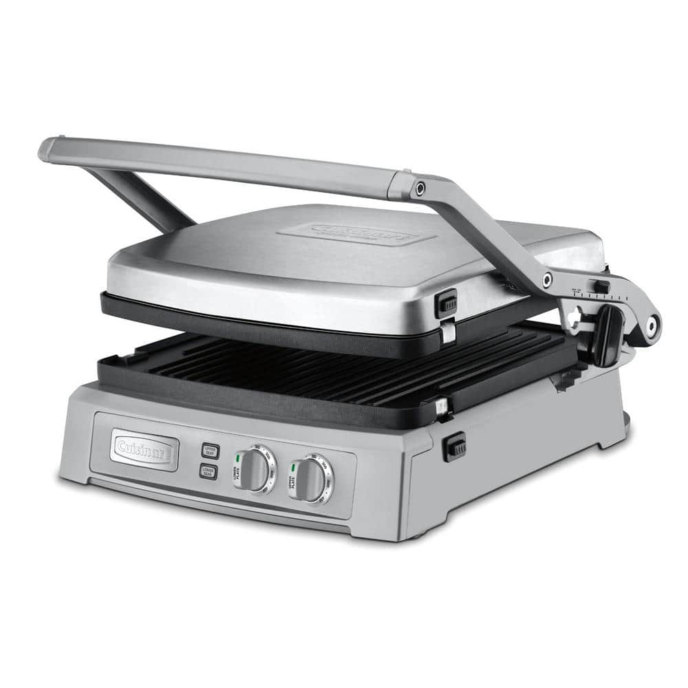 Deluxe Brushed Stainless Steel Electric Griddle with Reversible Plates