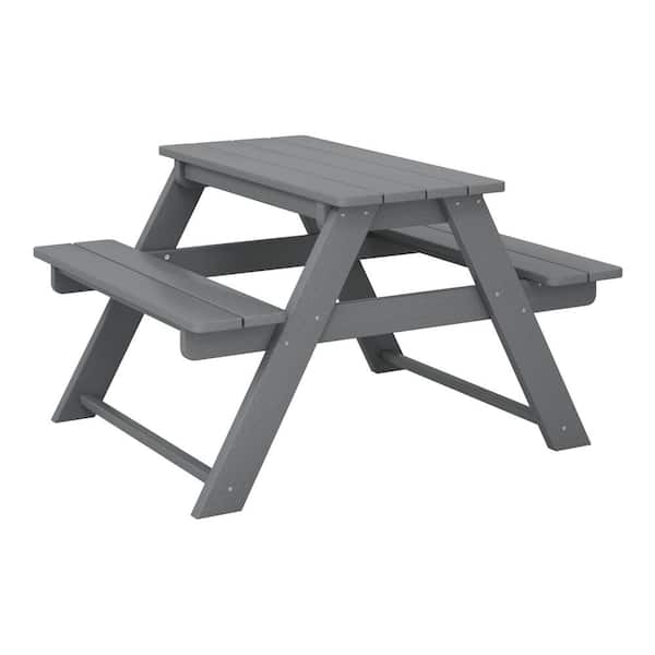 WESTIN OUTDOOR Children's Laguna Outdoor Patio All Weather Plastic 29.75 in. Rectangle Kids Picnic Play Table w/ Benches in Gray