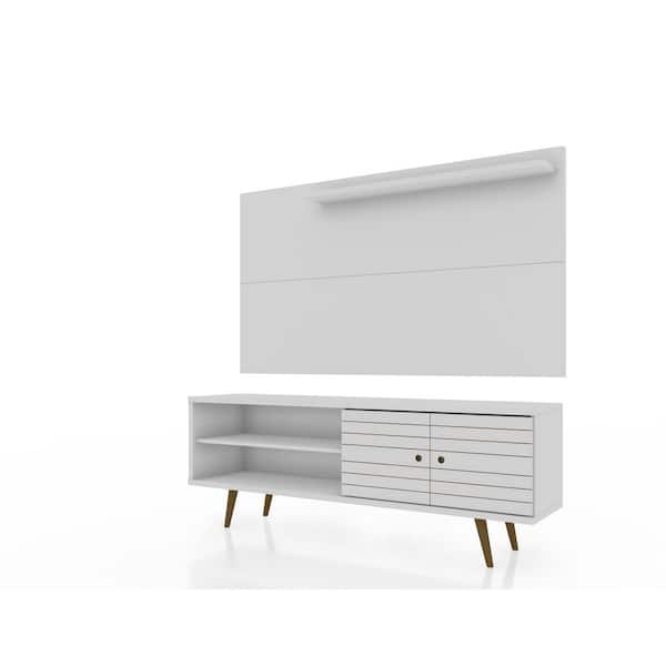 Luxor Liberty 63 in. White Particle Board Entertainment Center Fits TVs Up to 50 in. with Wall Panel