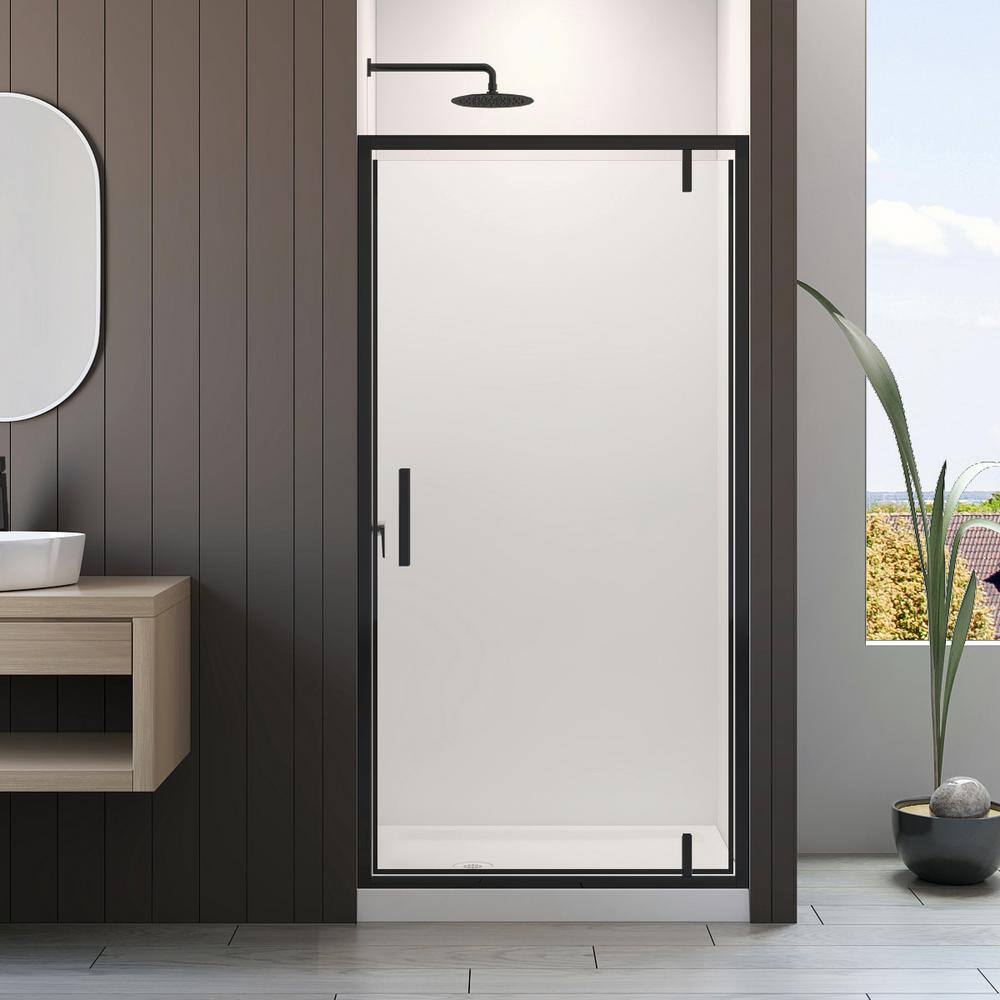 Black 40'' x 77'' Framed Tempered Glass Shower Door