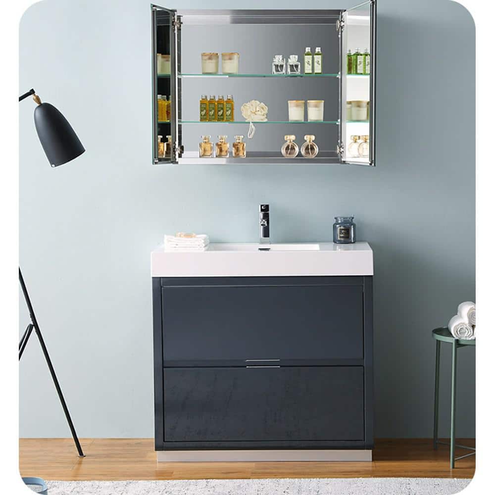 Sleek 36" Glossy Gray Freestanding Modern Vanity with Integrated Sink