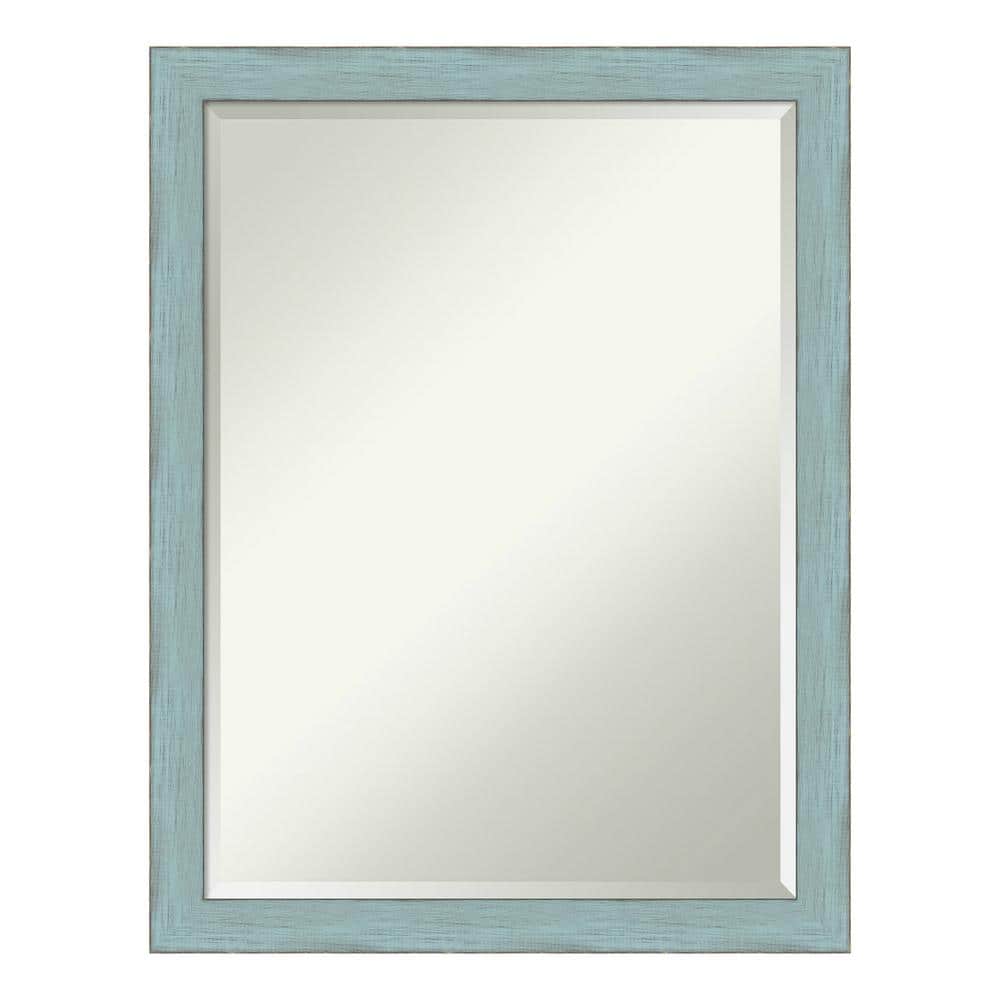 Sky Blue Rustic 20.25 in. x 26.25 in. Beveled Rectangle Wood Framed Bathroo