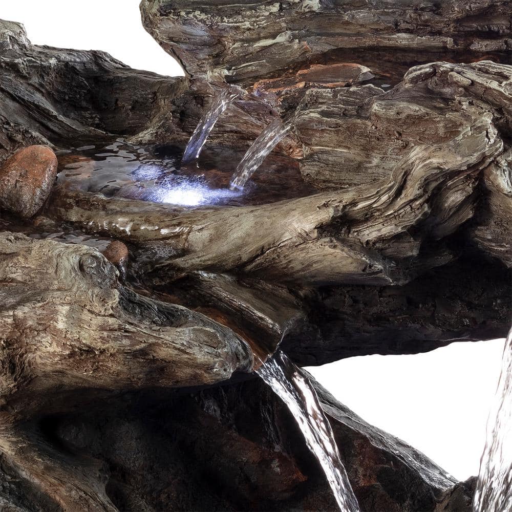 40" Brown Polystone 3-Tier Rainforest LED Fountain
