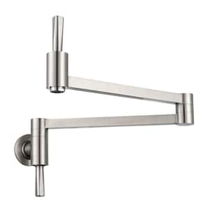 Brass Wall Mounted Pot Filler with 2-Handle in Brushed Nickel
