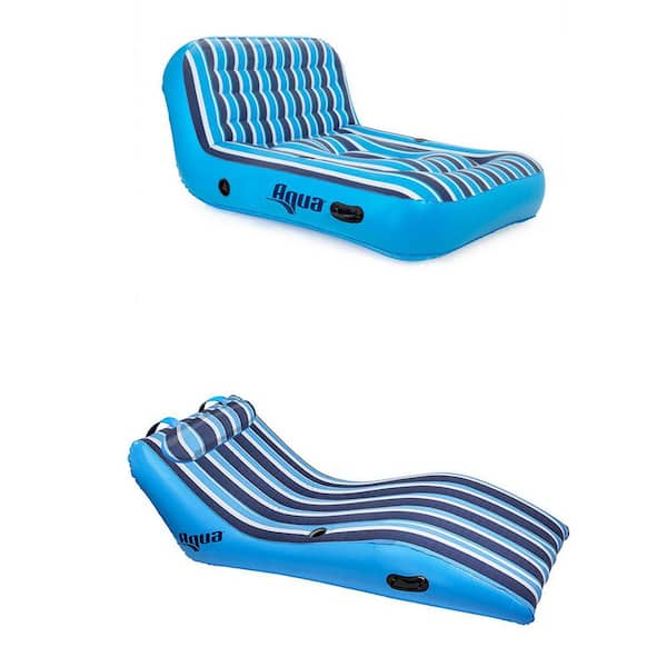 AQUA Blue Lounge 1-Person Swimming Pool Float and 2-Person Pool Float Lounger Set