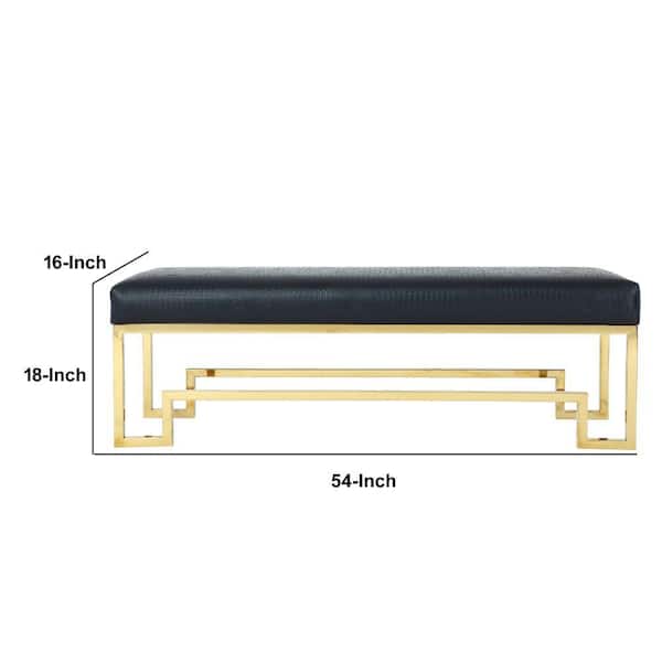 Benjara Rectangular Faux Leather Upholstered Bench in Black and
