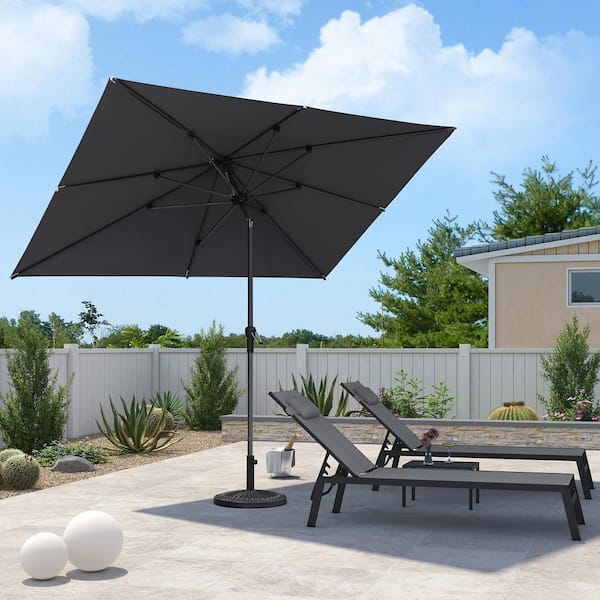 6.5 ft. x 10 ft. Square Aluminum Auto-Tilt Outdoor Patio Market Umbrella in Gray