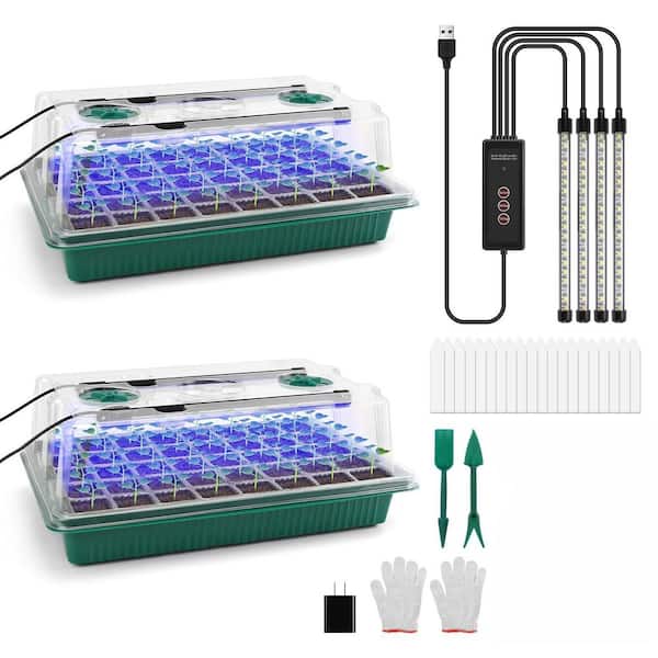 Indoor 80-Cell Seed Starter Tray with Grow Light and Humidity Dome for Home Plant Germination (2-Pack)