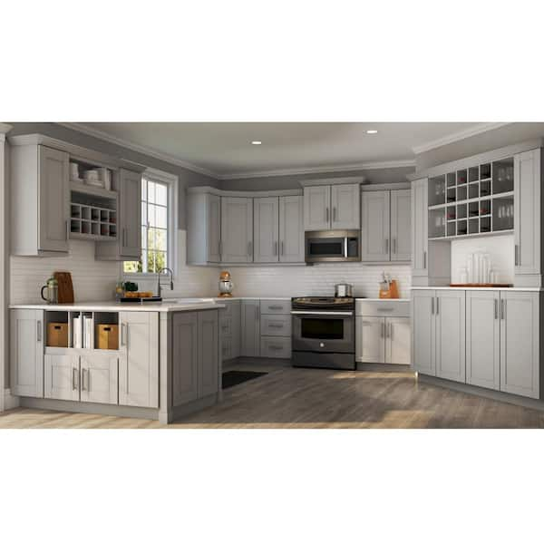 Hampton Bay Shaker Dove Gray Stock Assembled Base Kitchen Cabinet 9 In X 34 5 In X 24 In Kbf09 Sdv The Home Depot