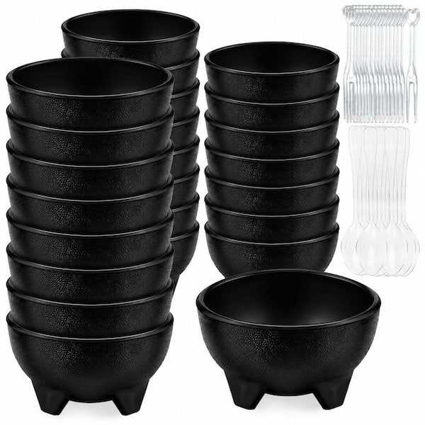 KHKFY 24-Pack 13.5 oz. Black Plastic Salsa Bowls with Spoons and