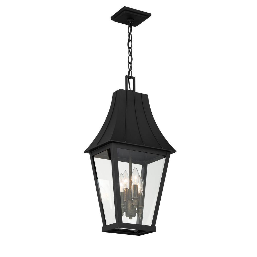 Chateau Grande 4-Light Sand Coal and Gold Outdoor Hanging Lantern