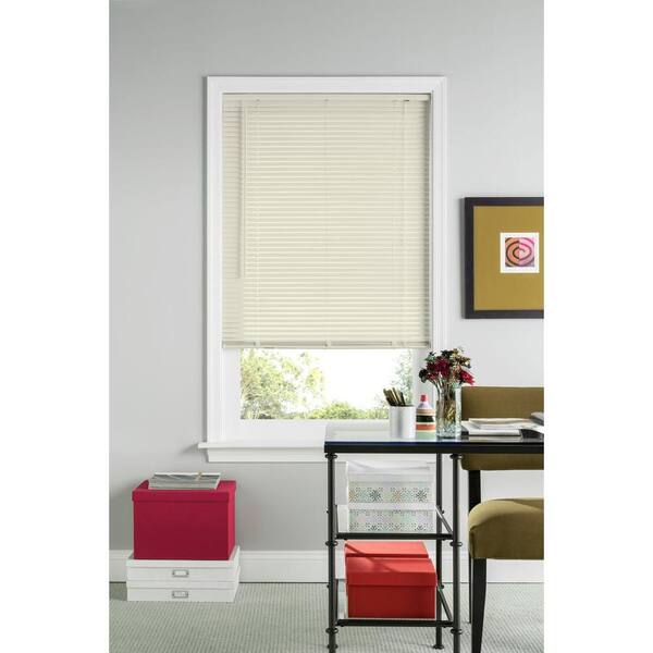 Bali Cut-to-Size Alabaster 1 in. Room Darkening Vinyl Mini Blind - 17.5 in. W x 48 in. L (Actual Size is 17 in. W x 48 in. L)