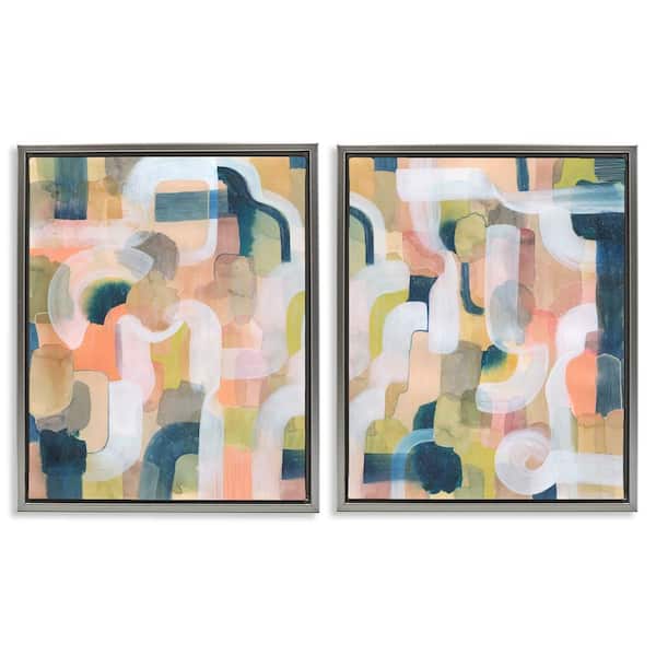 Stupell Industries Curved Retro Abstraction by Grace Popp 2 Pieces Gray Floater Frame Abstract Graphic Art Print 21 in. x 17 in.