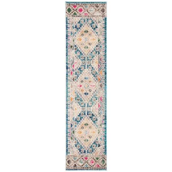 SAFAVIEH Madison Dark Blue/Yellow 2 ft. x 8 ft. Geometric Runner Rug