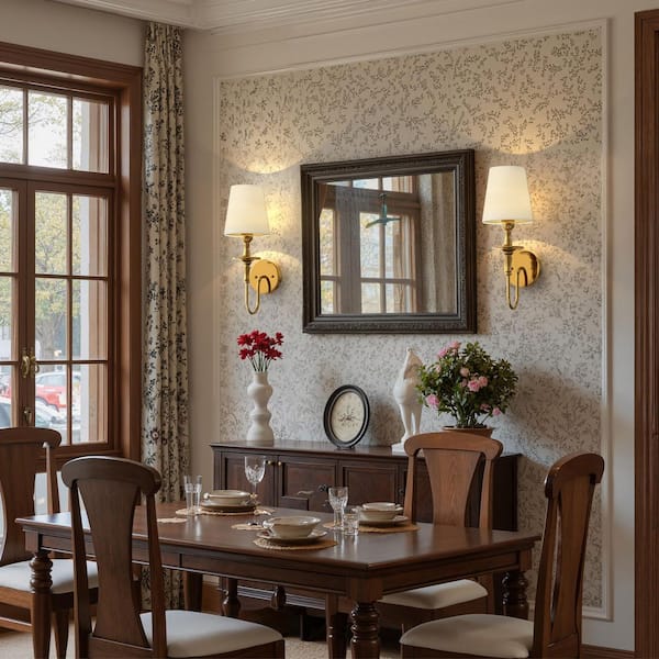 4 in. 1-Light Retro Gold Wall Sconce, Classic Fabric Shade Indoor Wall Light for Bedroom, Living Room, Hallway(2-Pack)