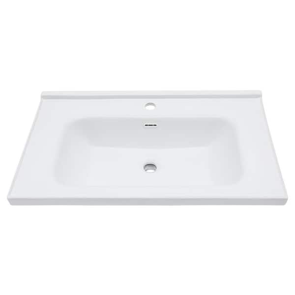 32 in. x 20 in. Drop-in Ceramic Rectangular Bathroom Sink in White with Backsplash
