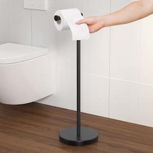 Bathroom Freestanding Toilet Paper Holder 26 in. H Tissue Roll Holder Floor Stand in Matte Black