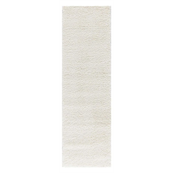 2 ft. x 10 ft. Cream Solid Color Washable Area Rug