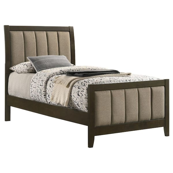 Coaster Wilkes Dark Cocoa and Brown Wood Frame Twin Panel Bed with Vertical Channel Tufting Upholstered