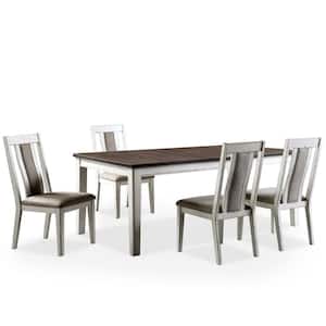 Shumard 5-Piece Rectangle Weathered White and Dark Walnut Wood Top Dining Table Set Seats 4