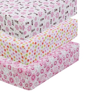 3-Piece Pink Cotton Minnie's Garden Butterfly Peony Floral Blossoms Crib/Toddler Fitted Sheets