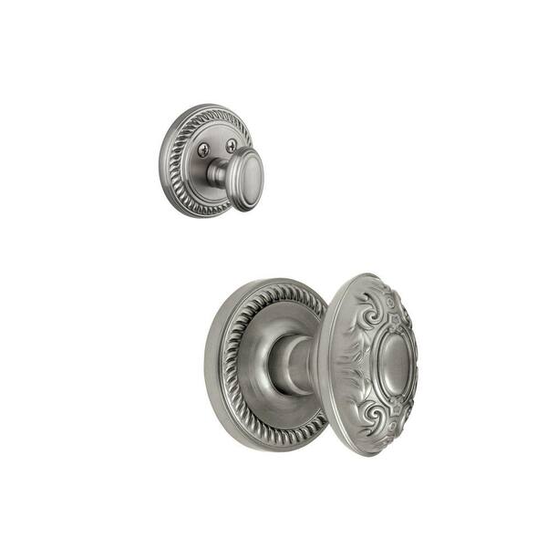 Grandeur Newport Single Cylinder Satin Nickel Combo Pack Keyed Differently with Grande Victorian Knob and Matching Deadbolt