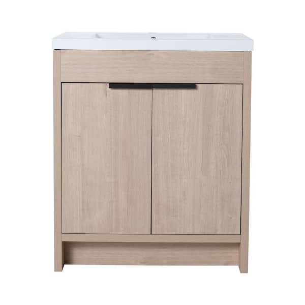 30 in. W x 18.3 in. D x 35 in. H Freestanding Bath Vanity in Light Brown with White Resin Vanity Top