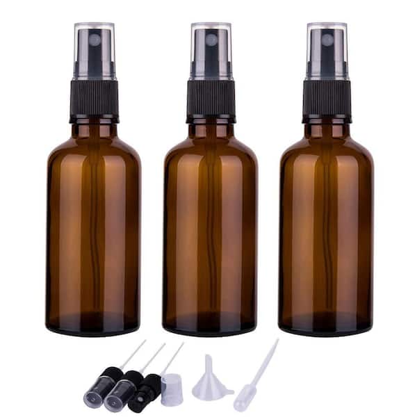 2 oz. Black Amber Glass Fine Mist Spray Bottles, 3-Pack with Sprayers and Accessories