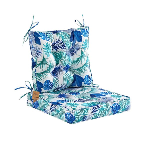 BLISSWALK Outdoor Deep Seat Cushions Set With Tie, Extra Thick Seat:24"Lx24"Wx4"H, Tufted Low Back 22"Lx24"Wx6"H, Blue Palma
