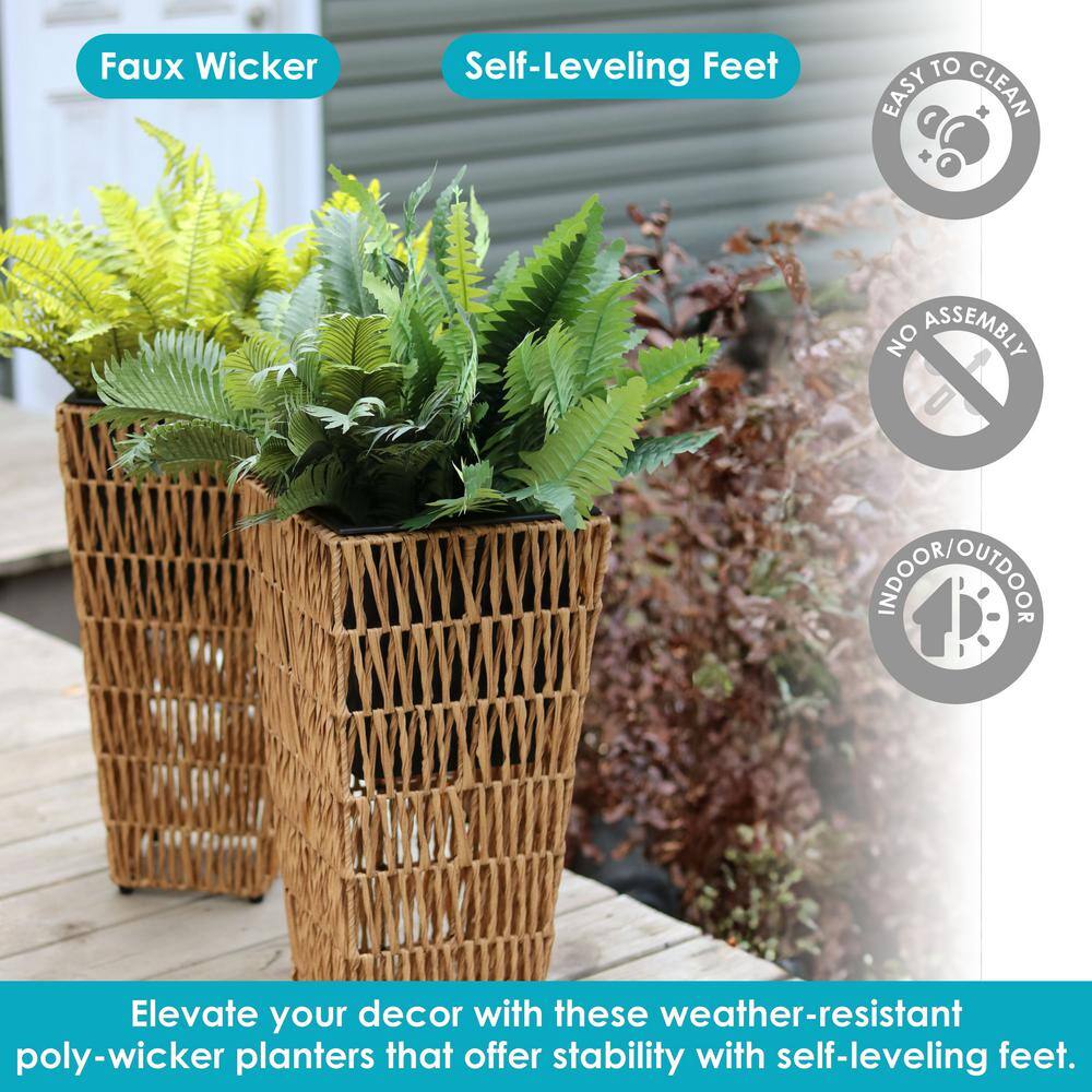 Barley Poly-Wicker Tall Planters with Black Plastic Insert - Set of 2