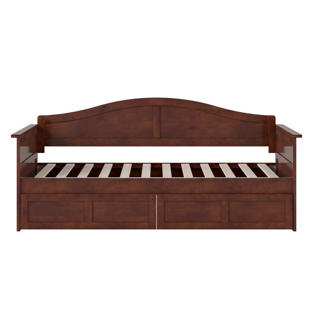 Acadia Walnut Twin Wood Daybed with 2 Storage Drawers