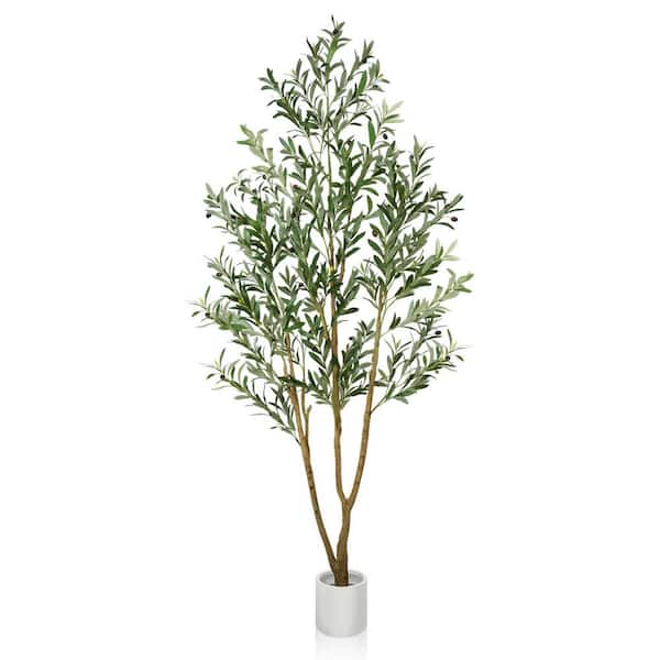7 ft. Artificial Olive Tree with White Planter Faux Olive Silk Tree Artificial Plants for Outdoor Indoor Home Decor