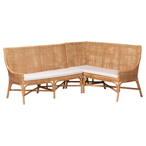 Baako Light Honey Rattan 2-Piece Dining Nook Banquette Set