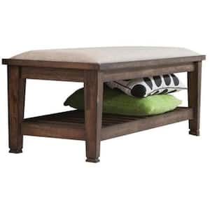 50.5 in. Brown Backless Bedroom Bench with Fabric Cushioned Seat and Slatted Open Shelf